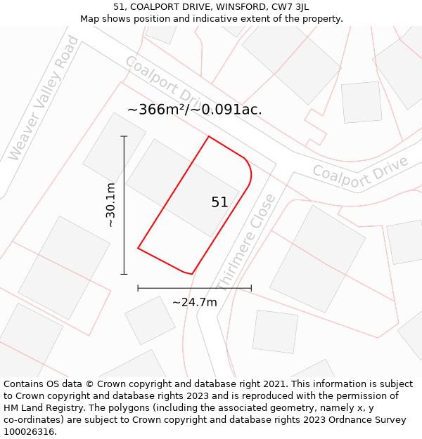 51, COALPORT DRIVE, WINSFORD, CW7 3JL: Plot and title map