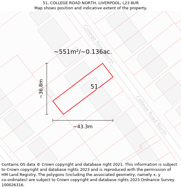 51, COLLEGE ROAD NORTH, LIVERPOOL, L23 8UR: Plot and title map