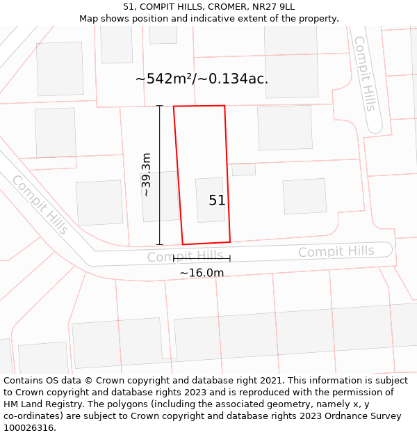 51, COMPIT HILLS, CROMER, NR27 9LL: Plot and title map