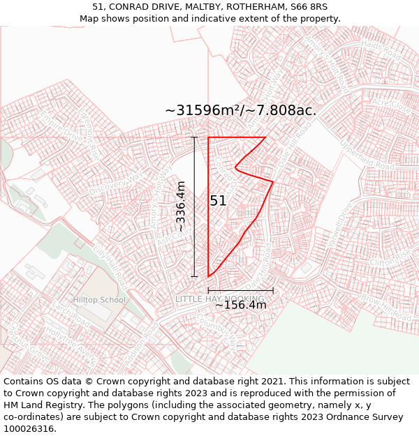 51, CONRAD DRIVE, MALTBY, ROTHERHAM, S66 8RS: Plot and title map