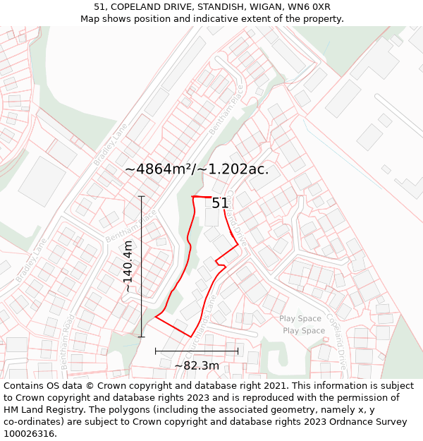 51, COPELAND DRIVE, STANDISH, WIGAN, WN6 0XR: Plot and title map