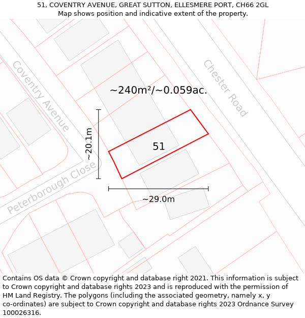 51, COVENTRY AVENUE, GREAT SUTTON, ELLESMERE PORT, CH66 2GL: Plot and title map