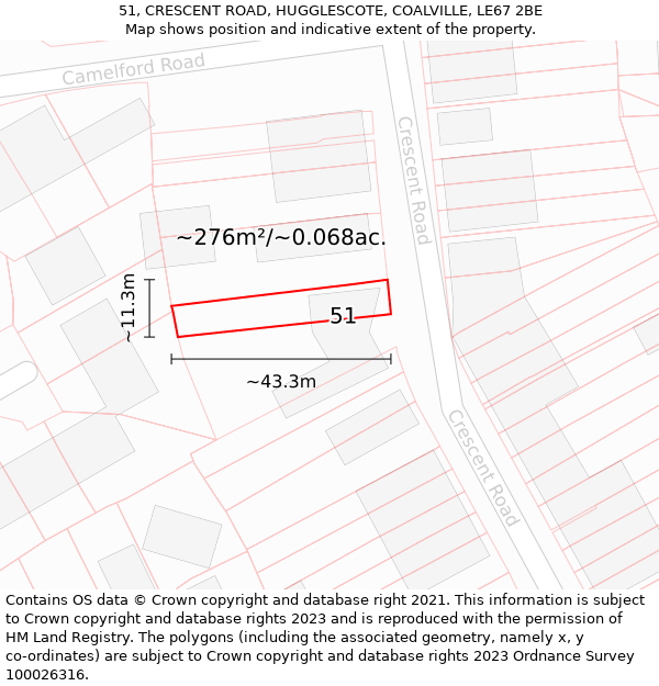 51, CRESCENT ROAD, HUGGLESCOTE, COALVILLE, LE67 2BE: Plot and title map