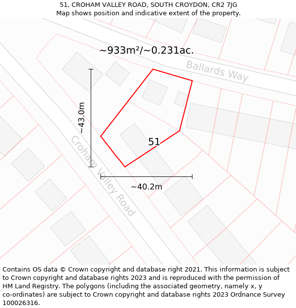 51, CROHAM VALLEY ROAD, SOUTH CROYDON, CR2 7JG: Plot and title map