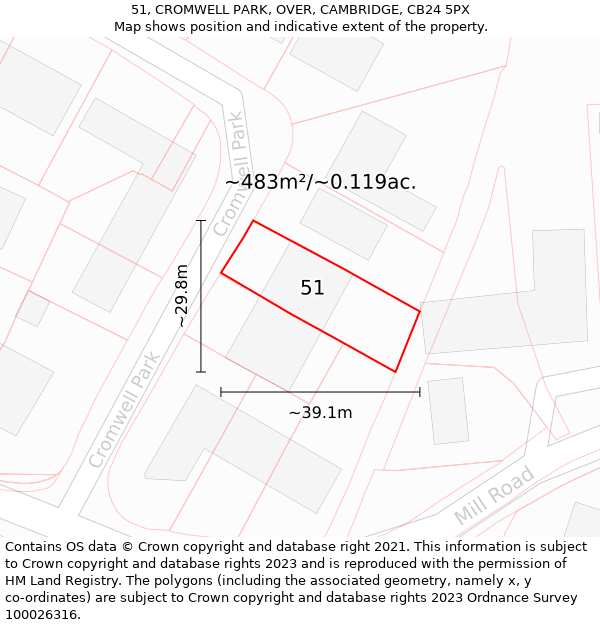 51, CROMWELL PARK, OVER, CAMBRIDGE, CB24 5PX: Plot and title map