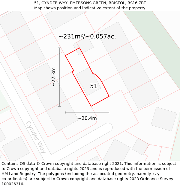 51, CYNDER WAY, EMERSONS GREEN, BRISTOL, BS16 7BT: Plot and title map