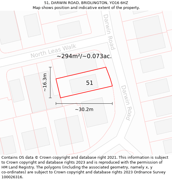 51, DARWIN ROAD, BRIDLINGTON, YO16 6HZ: Plot and title map