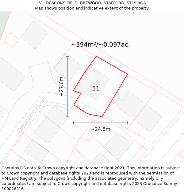 51, DEACONS FIELD, BREWOOD, STAFFORD, ST19 9GA: Plot and title map