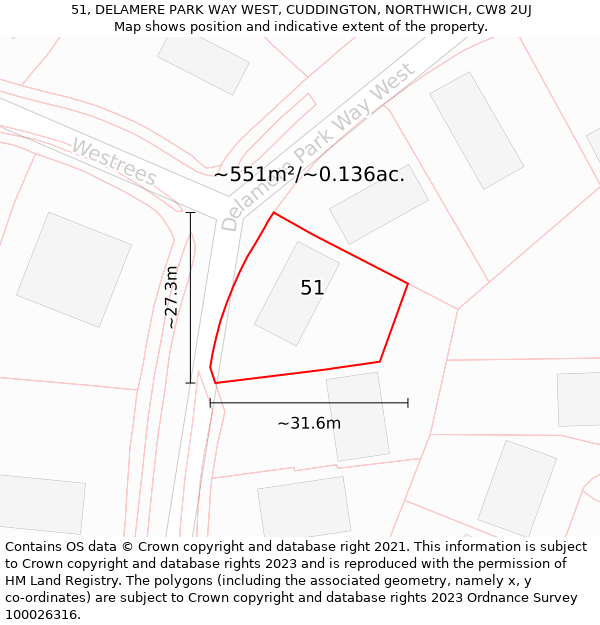 51, DELAMERE PARK WAY WEST, CUDDINGTON, NORTHWICH, CW8 2UJ: Plot and title map