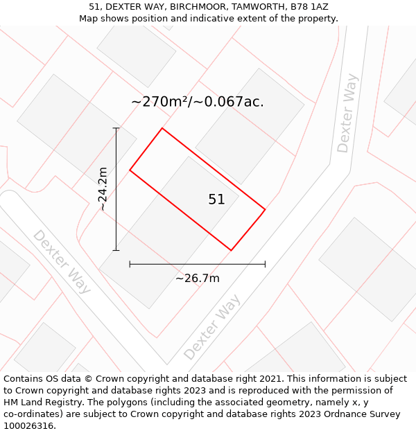 51, DEXTER WAY, BIRCHMOOR, TAMWORTH, B78 1AZ: Plot and title map