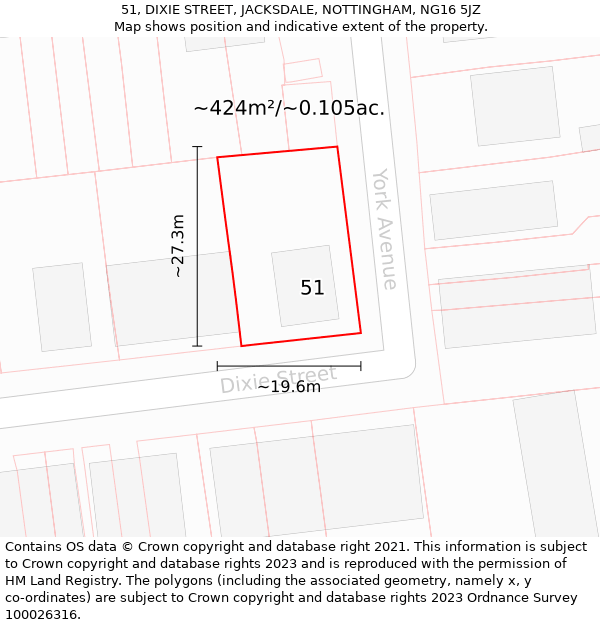 51, DIXIE STREET, JACKSDALE, NOTTINGHAM, NG16 5JZ: Plot and title map