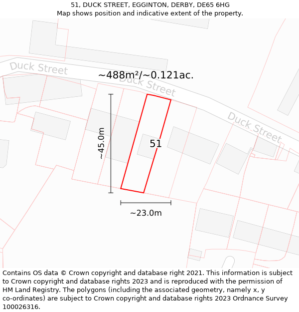 51, DUCK STREET, EGGINTON, DERBY, DE65 6HG: Plot and title map