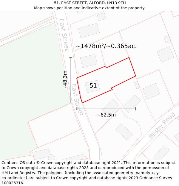 51, EAST STREET, ALFORD, LN13 9EH: Plot and title map