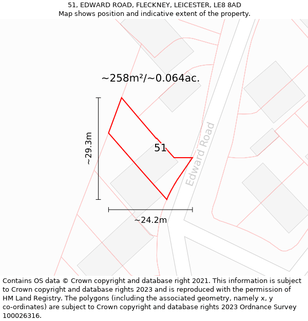 51, EDWARD ROAD, FLECKNEY, LEICESTER, LE8 8AD: Plot and title map