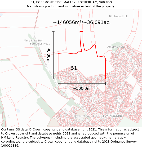 51, EGREMONT RISE, MALTBY, ROTHERHAM, S66 8SG: Plot and title map