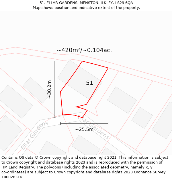 51, ELLAR GARDENS, MENSTON, ILKLEY, LS29 6QA: Plot and title map