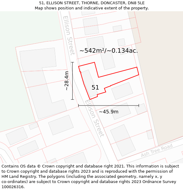 51, ELLISON STREET, THORNE, DONCASTER, DN8 5LE: Plot and title map