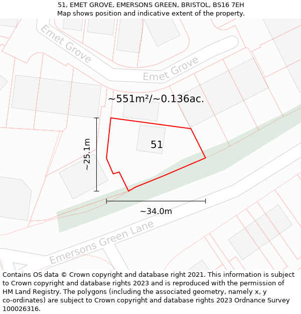 51, EMET GROVE, EMERSONS GREEN, BRISTOL, BS16 7EH: Plot and title map