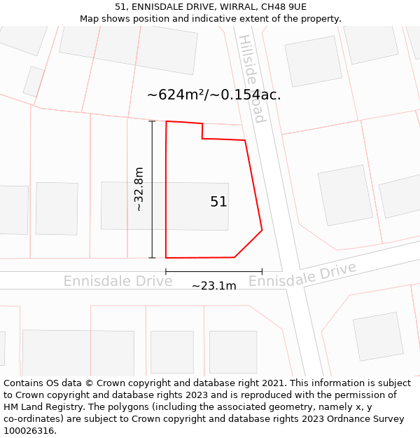 51, ENNISDALE DRIVE, WIRRAL, CH48 9UE: Plot and title map