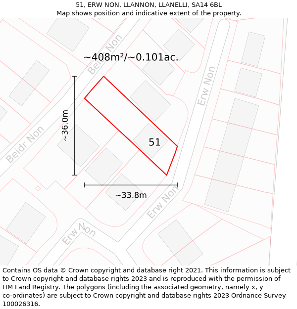 51, ERW NON, LLANNON, LLANELLI, SA14 6BL: Plot and title map