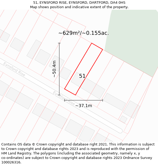 51, EYNSFORD RISE, EYNSFORD, DARTFORD, DA4 0HS: Plot and title map