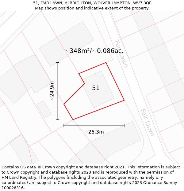 51, FAIR LAWN, ALBRIGHTON, WOLVERHAMPTON, WV7 3QF: Plot and title map