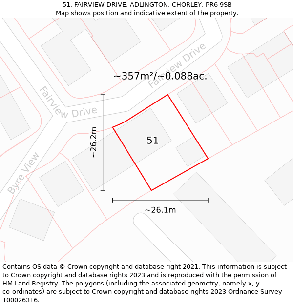 51, FAIRVIEW DRIVE, ADLINGTON, CHORLEY, PR6 9SB: Plot and title map