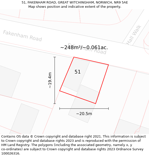 51, FAKENHAM ROAD, GREAT WITCHINGHAM, NORWICH, NR9 5AE: Plot and title map