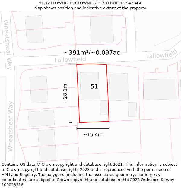 51, FALLOWFIELD, CLOWNE, CHESTERFIELD, S43 4GE: Plot and title map