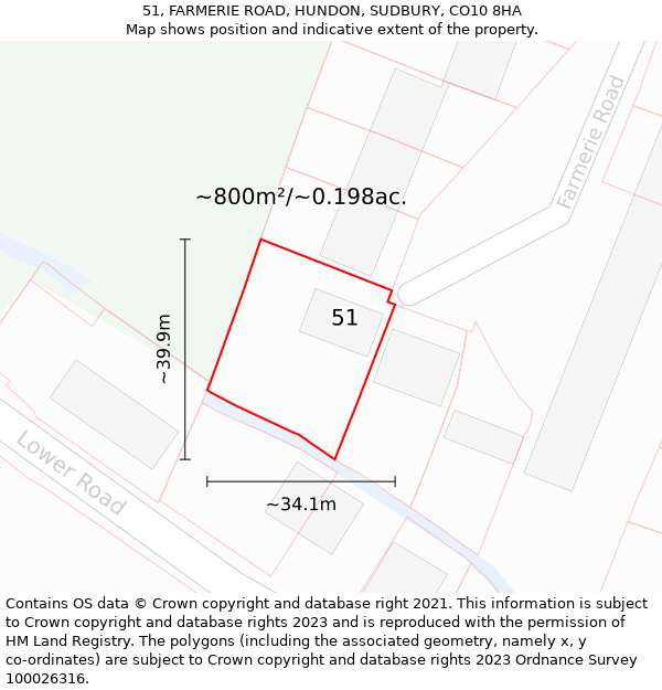 51, FARMERIE ROAD, HUNDON, SUDBURY, CO10 8HA: Plot and title map