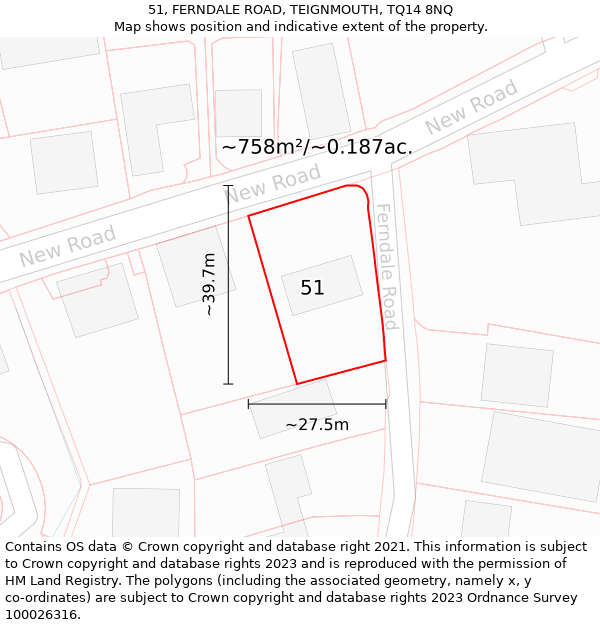 51, FERNDALE ROAD, TEIGNMOUTH, TQ14 8NQ: Plot and title map