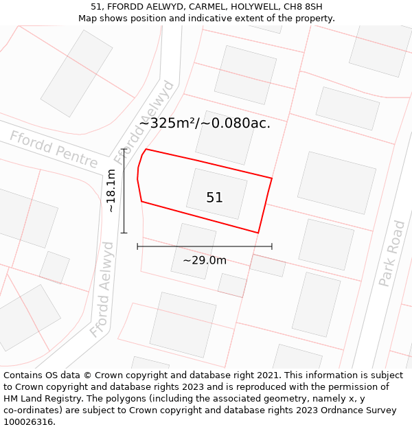 51, FFORDD AELWYD, CARMEL, HOLYWELL, CH8 8SH: Plot and title map