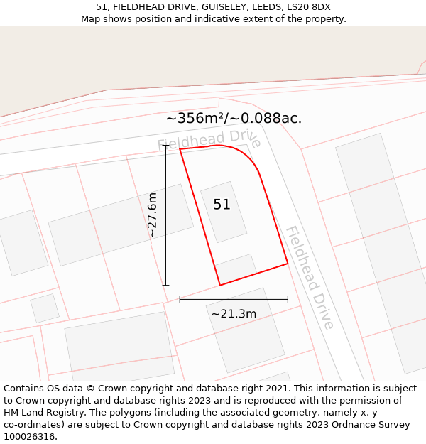 51, FIELDHEAD DRIVE, GUISELEY, LEEDS, LS20 8DX: Plot and title map