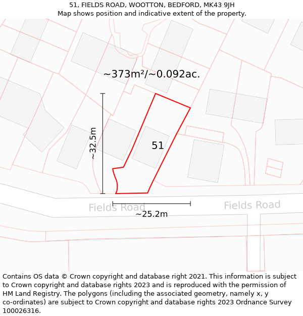 51, FIELDS ROAD, WOOTTON, BEDFORD, MK43 9JH: Plot and title map