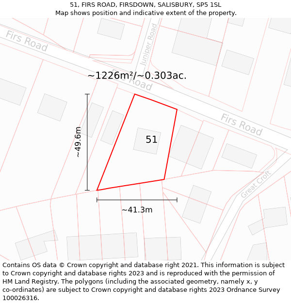 51, FIRS ROAD, FIRSDOWN, SALISBURY, SP5 1SL: Plot and title map