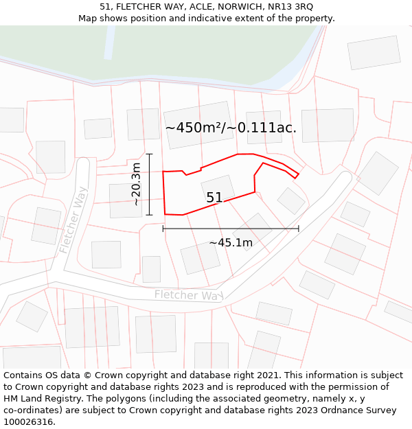 51, FLETCHER WAY, ACLE, NORWICH, NR13 3RQ: Plot and title map