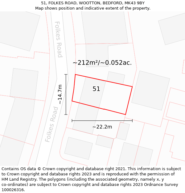 51, FOLKES ROAD, WOOTTON, BEDFORD, MK43 9BY: Plot and title map