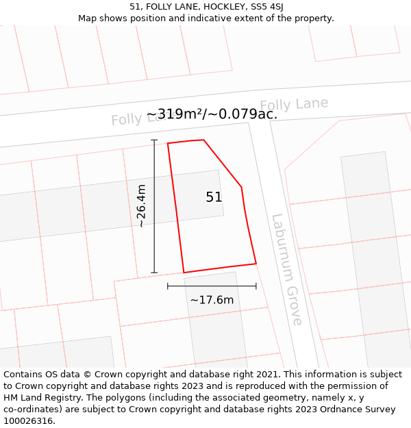 51, FOLLY LANE, HOCKLEY, SS5 4SJ: Plot and title map