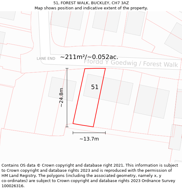 51, FOREST WALK, BUCKLEY, CH7 3AZ: Plot and title map