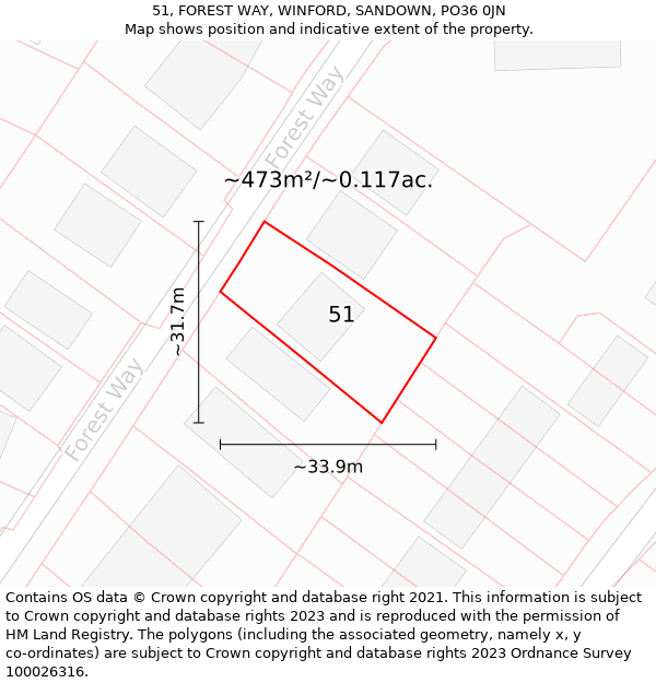 51, FOREST WAY, WINFORD, SANDOWN, PO36 0JN: Plot and title map