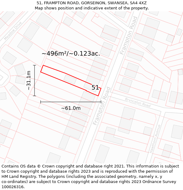 51, FRAMPTON ROAD, GORSEINON, SWANSEA, SA4 4XZ: Plot and title map