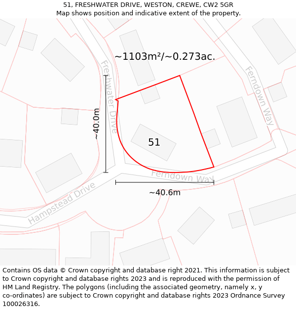 51, FRESHWATER DRIVE, WESTON, CREWE, CW2 5GR: Plot and title map