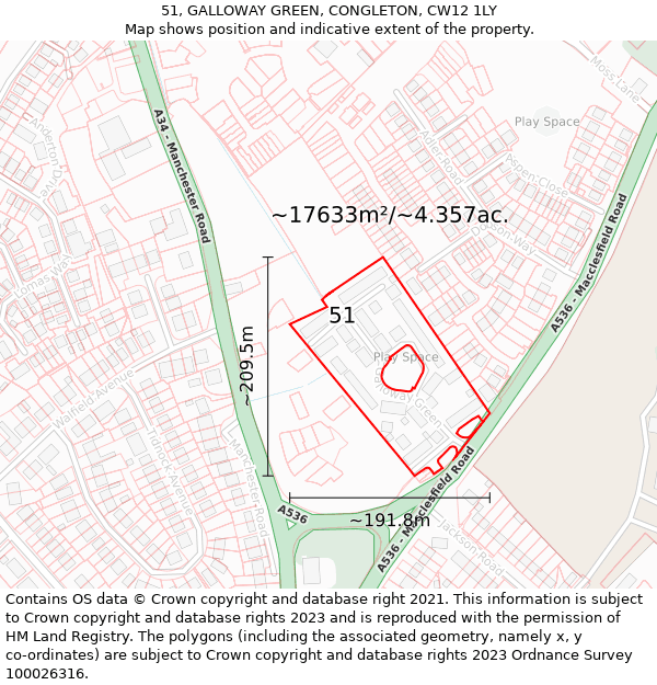 51, GALLOWAY GREEN, CONGLETON, CW12 1LY: Plot and title map