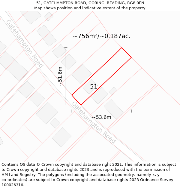 51, GATEHAMPTON ROAD, GORING, READING, RG8 0EN: Plot and title map