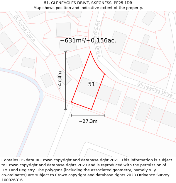 51, GLENEAGLES DRIVE, SKEGNESS, PE25 1DR: Plot and title map