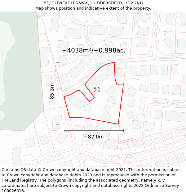 51, GLENEAGLES WAY, HUDDERSFIELD, HD2 2NH: Plot and title map