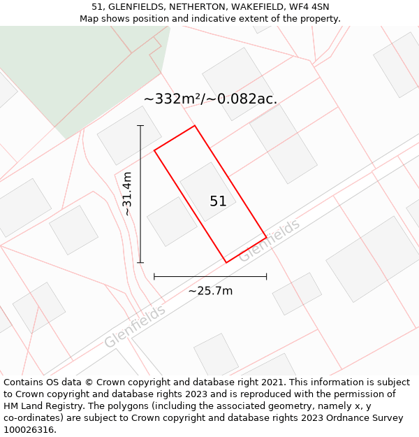 51, GLENFIELDS, NETHERTON, WAKEFIELD, WF4 4SN: Plot and title map