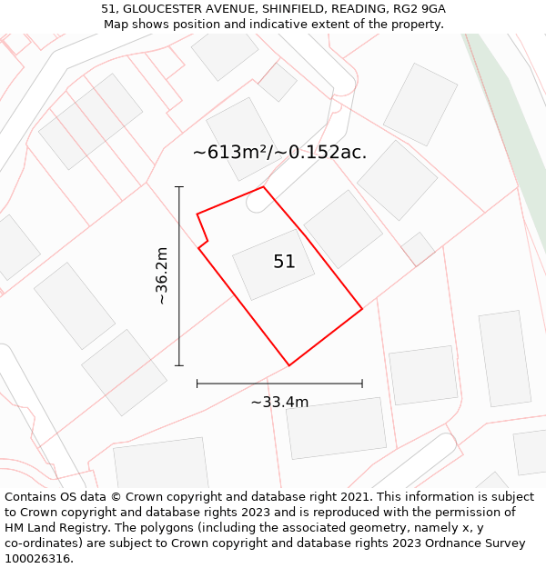 51, GLOUCESTER AVENUE, SHINFIELD, READING, RG2 9GA: Plot and title map