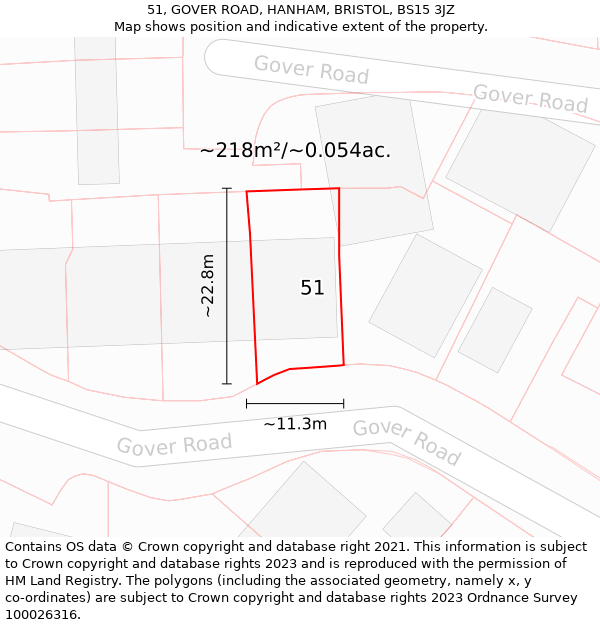 51, GOVER ROAD, HANHAM, BRISTOL, BS15 3JZ: Plot and title map