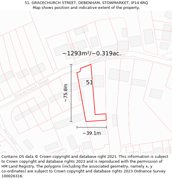 51, GRACECHURCH STREET, DEBENHAM, STOWMARKET, IP14 6RQ: Plot and title map